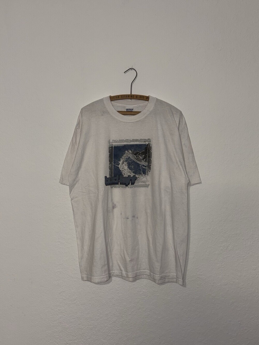 Vintage Y2K Bud Light Beer Surfer Ocean White Gildan Shirt Size Mens XL